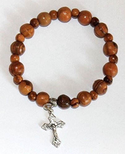 FavorOnline FavorOnline Olive Wood Jerusalem Rosary Bracelets from The Holy Land with Silver Crucifix 