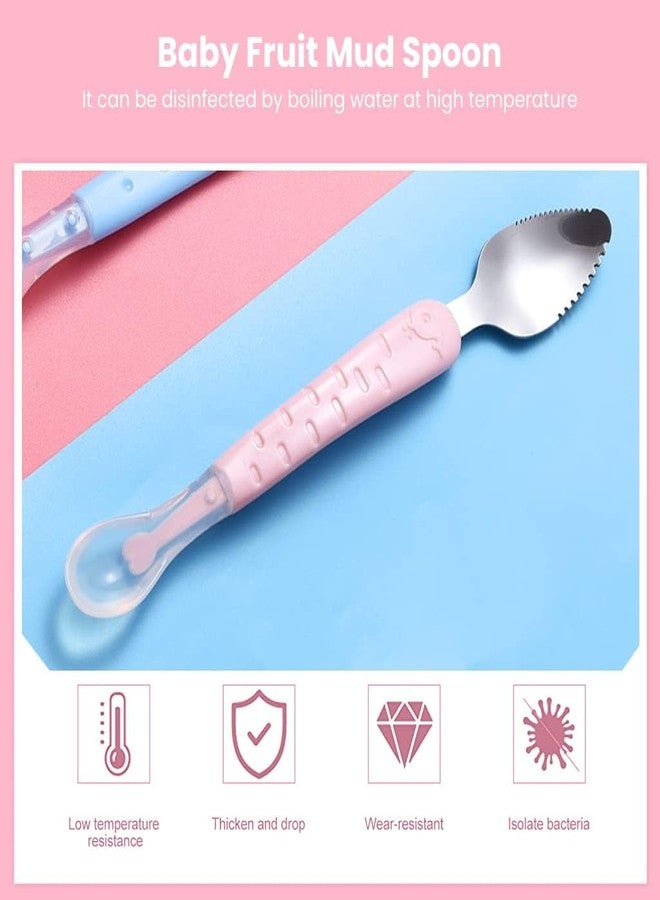 Cuteably Double Head Baby Spoon, Silicone Soft Fruit Scraping Mud Spoon, Feeding Spoons, 15 cm (Pink) - Image 4