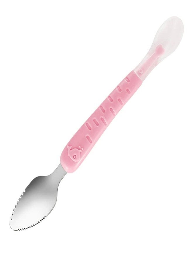Cuteably Double Head Baby Spoon, Silicone Soft Fruit Scraping Mud Spoon, Feeding Spoons, 15 cm (Pink) - Image 1