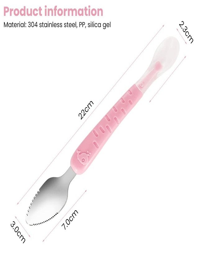 Cuteably Double Head Baby Spoon, Silicone Soft Fruit Scraping Mud Spoon, Feeding Spoons, 15 cm (Pink) - Image 2