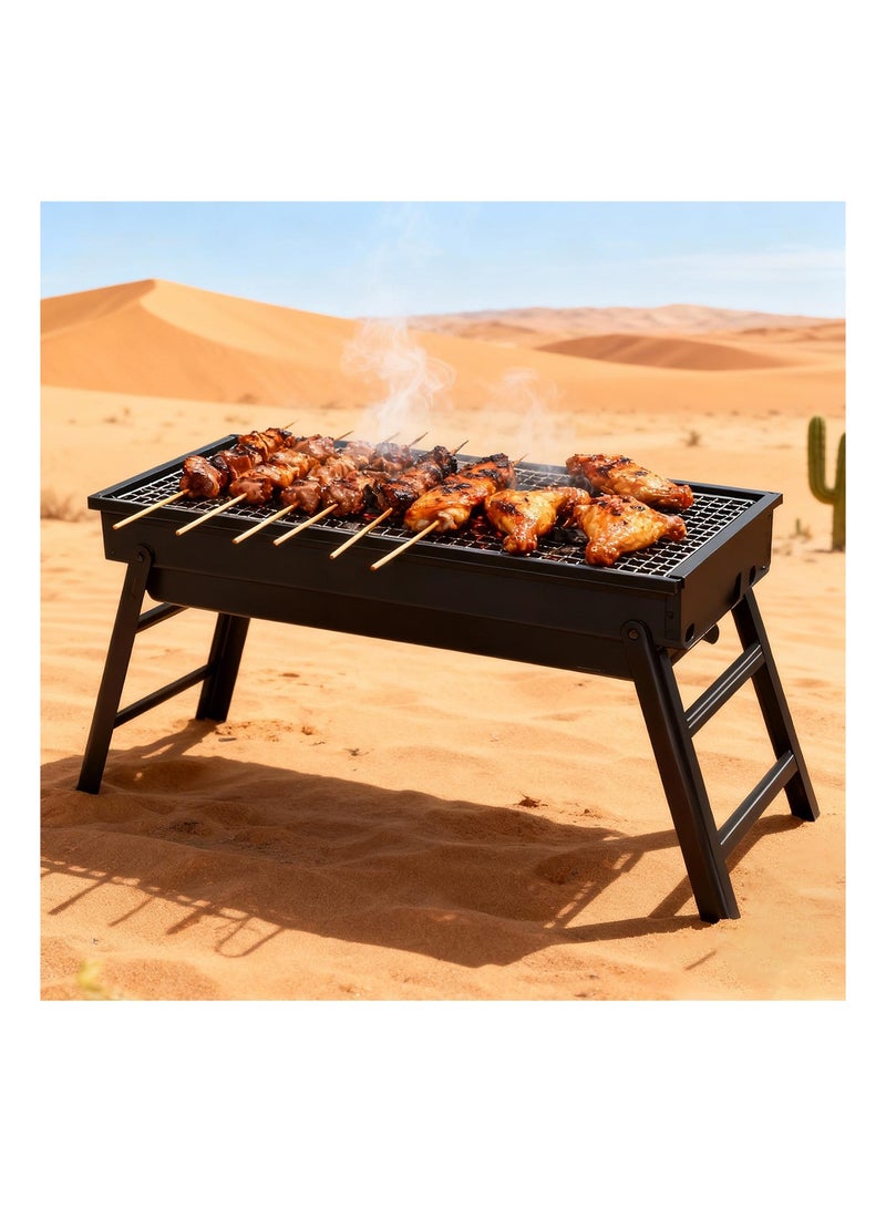 Charcoal Grill, 11-Pcs Barbecue Grill Set, 60cm Shish Kebab Grill, Outdoor Camping Stove, Stainless Steel Foldable BBQ for Garden Picnic Party - Image 3