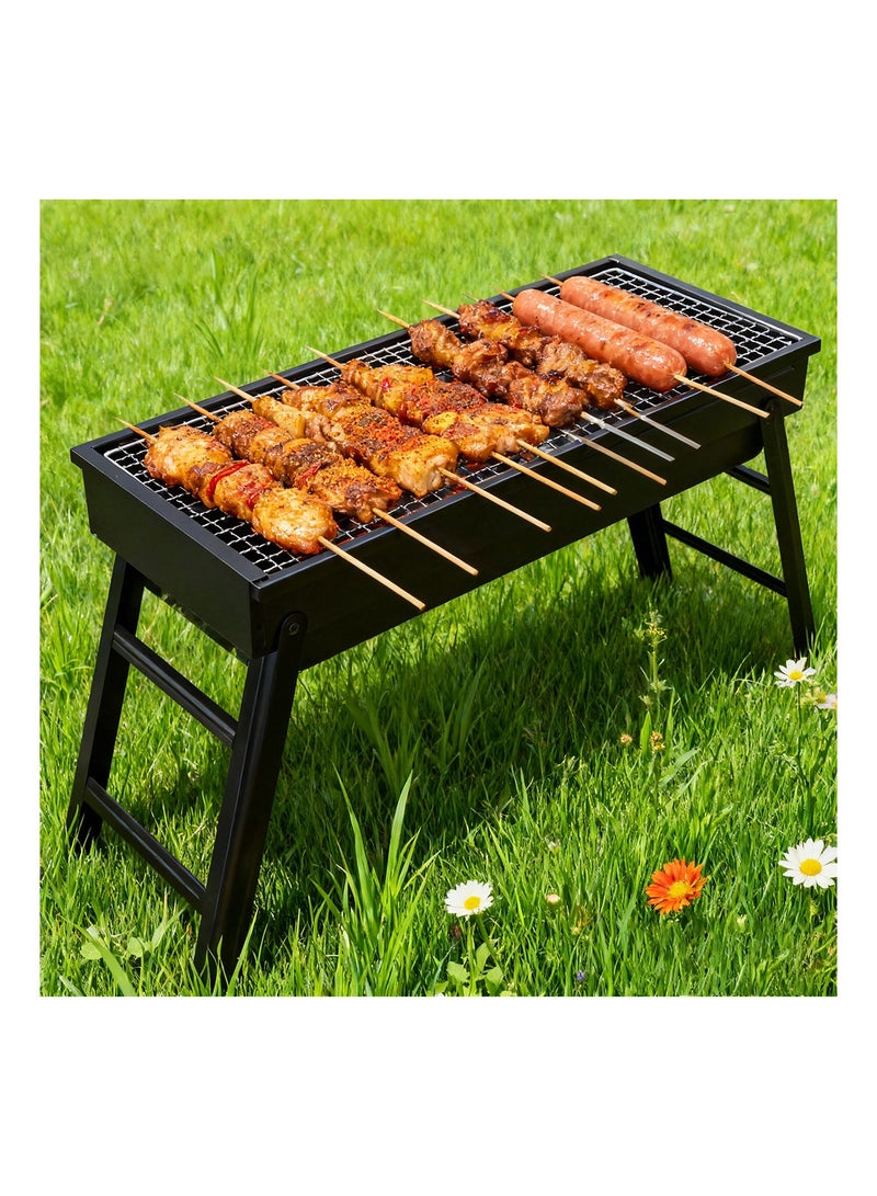 Charcoal Grill, 11-Pcs Barbecue Grill Set, 60cm Shish Kebab Grill, Outdoor Camping Stove, Stainless Steel Foldable BBQ for Garden Picnic Party - Image 4