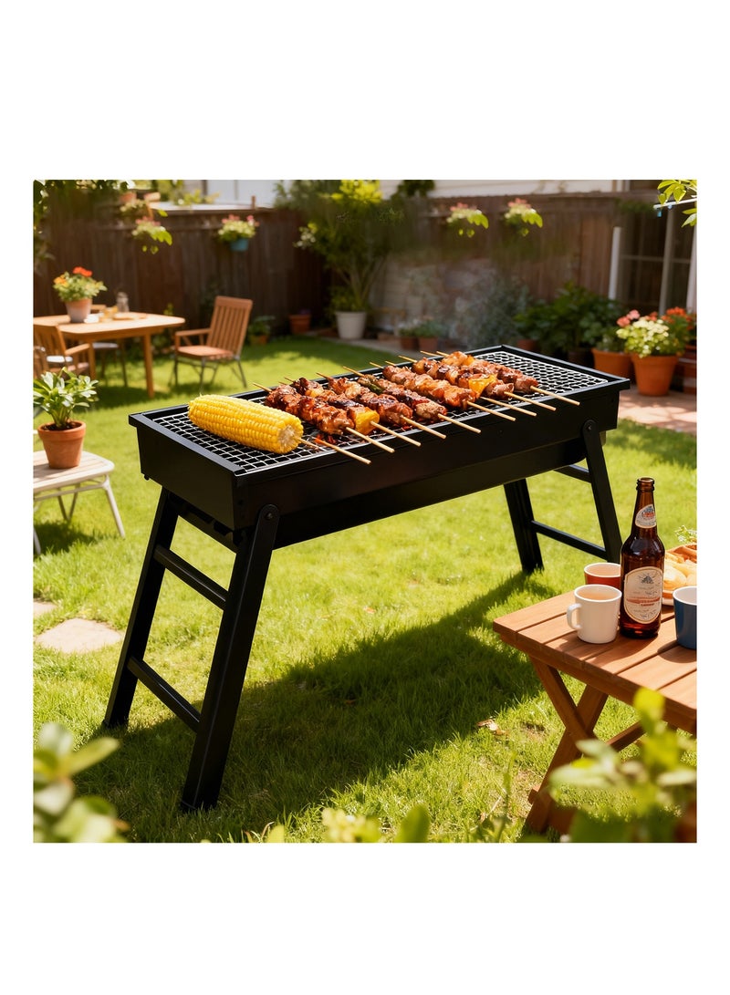 Charcoal Grill, 11-Pcs Barbecue Grill Set, 60cm Shish Kebab Grill, Outdoor Camping Stove, Stainless Steel Foldable BBQ for Garden Picnic Party - Image 2