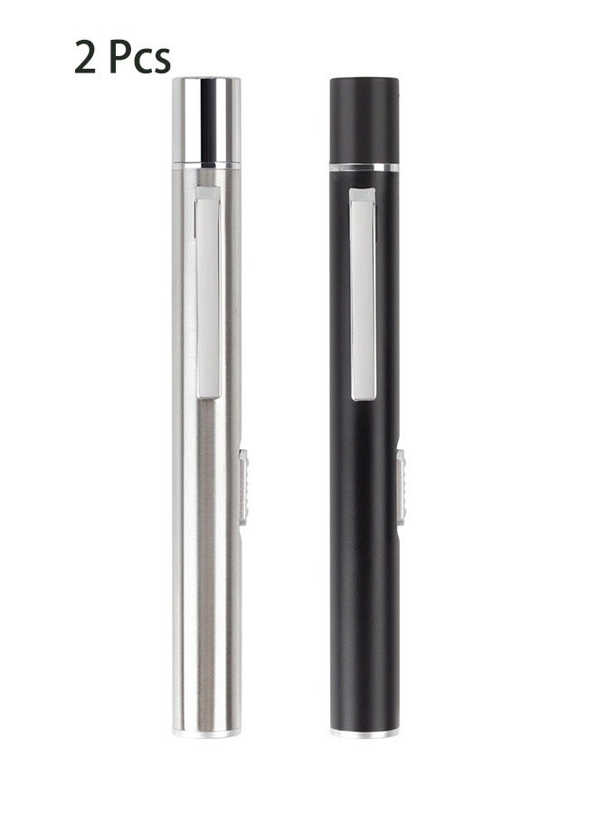 2-Piece USB Rechargeable Mini LED Flashlights, Dual Light Source Pocket Small Handy LED Torch Pen Flashlight with Stainless Steel Clip for Home and Outdoor Activities (Black  Silver) - Image 1