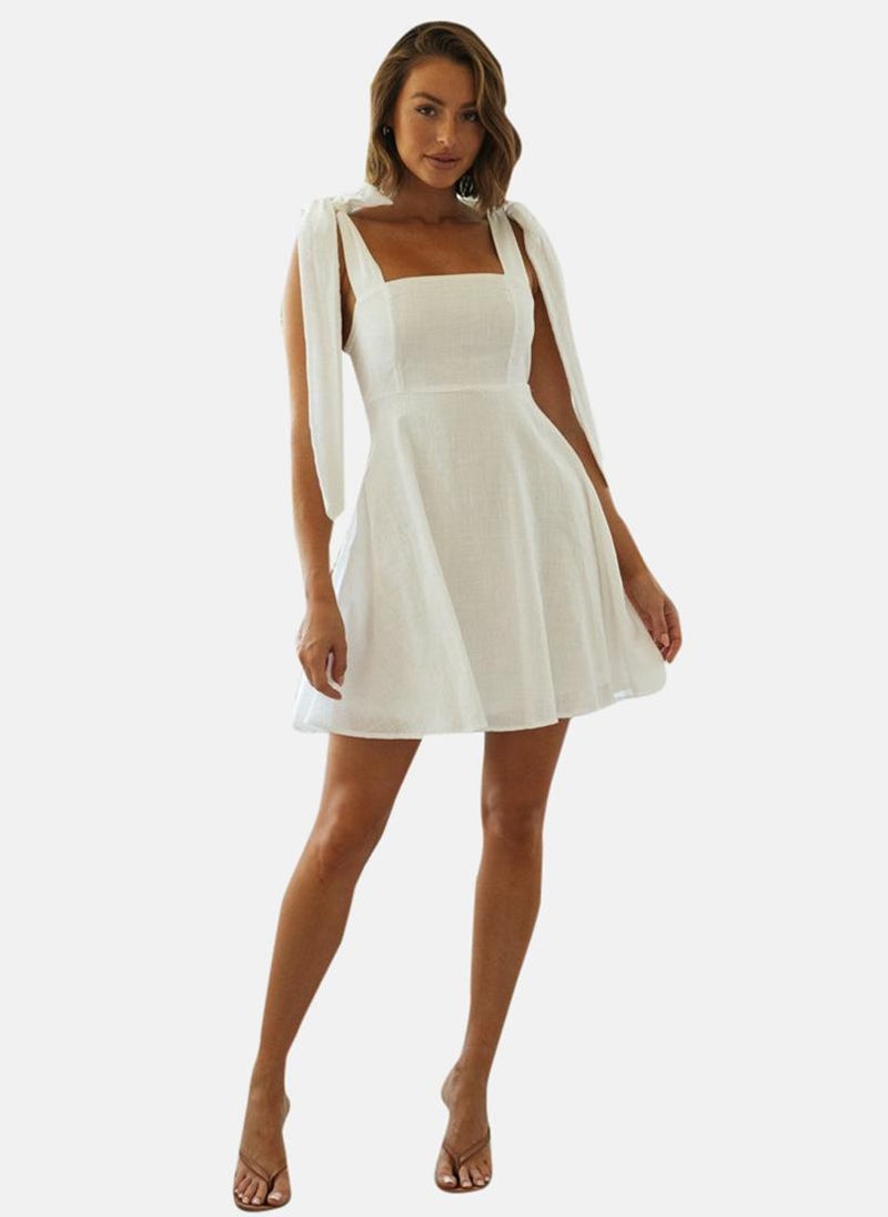 YUNIQEE White Linen Mini Dress - Image 1