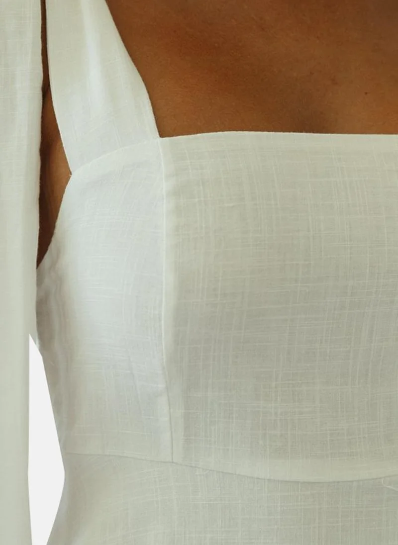 يونيكي White Fit & Flare Square Neck Solid Dress