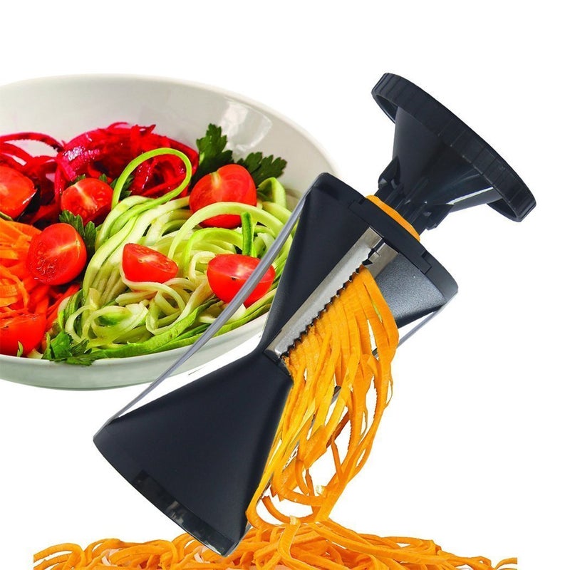PRACTICA PRACTICA Vegetable Spiralizer with 4 Julienne Interchangeable Blades  with Free Ceramic Peeler and Cleaning Brush Zucchini Spaghetti Pasta Noodle Maker  Black 