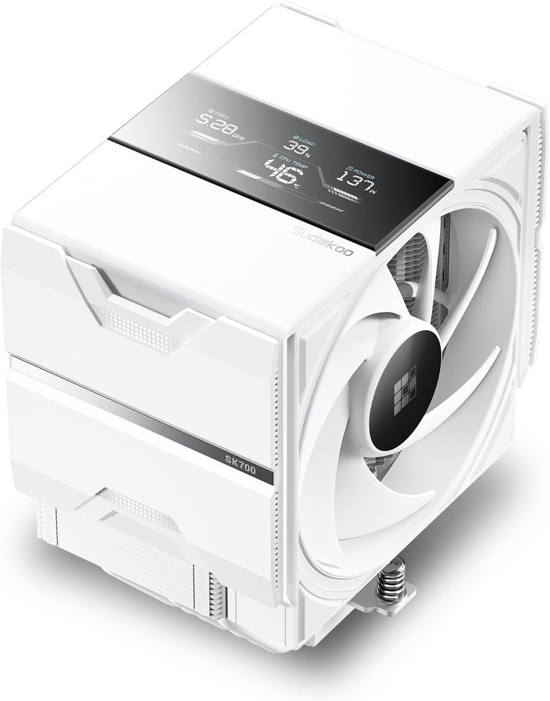مبرد هواء Sudokoo SK700V الأبيض: مبرد معالج حصري لـ AM5 مع شاشة رقمية - 7 أنابيب حرارية، برج واحد، تركيب منزلق، حرية كاملة للذاكرة العشوائية، مروحة هادئة 120 مم بنظام PWM، ضمان 5 سنوات - Image 1