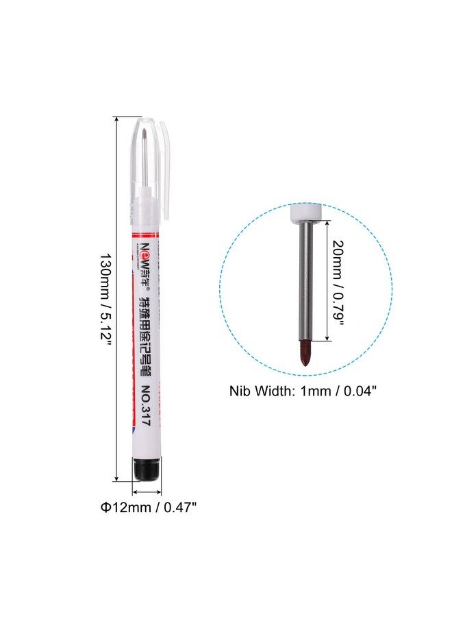 باتيكيل أقلام تحديد ذات ثقوب عميقة، عبوة من 4 أقلام حبر أسود ذات ثقوب عميقة ذات أنف طويل للخطاطة والنجارة والبناء، باللون الأبيض - Image 2