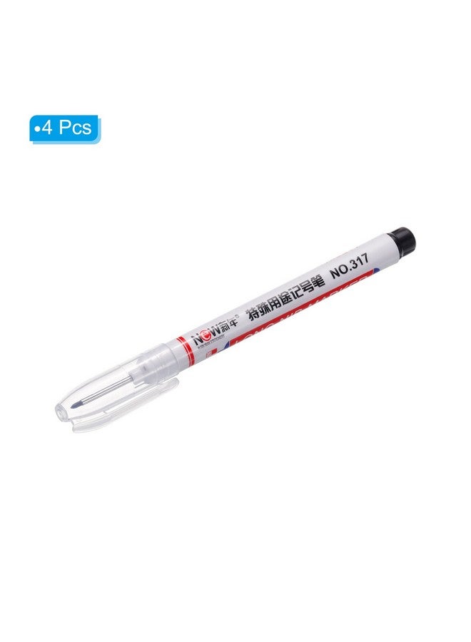 باتيكيل أقلام تحديد ذات ثقوب عميقة، عبوة من 4 أقلام حبر أسود ذات ثقوب عميقة ذات أنف طويل للخطاطة والنجارة والبناء، باللون الأبيض - Image 3