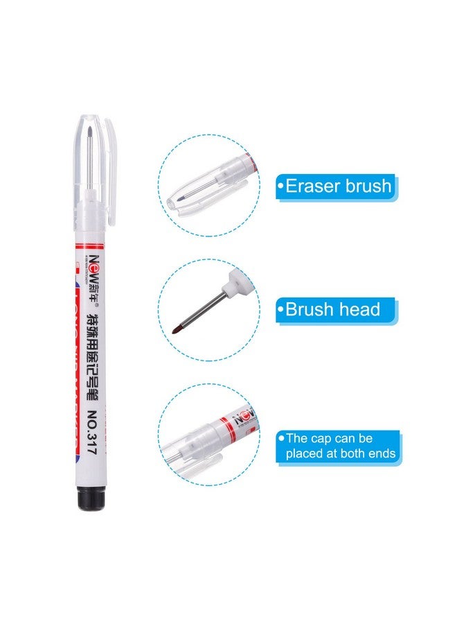 باتيكيل أقلام تحديد ذات ثقوب عميقة، عبوة من 4 أقلام حبر أسود ذات ثقوب عميقة ذات أنف طويل للخطاطة والنجارة والبناء، باللون الأبيض - Image 4