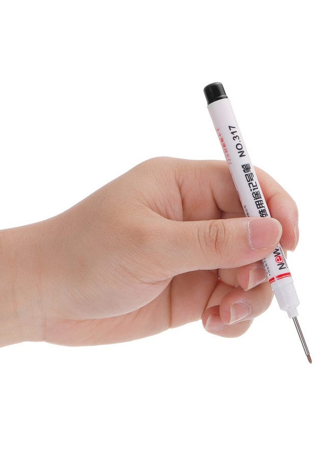 باتيكيل أقلام تحديد ذات ثقوب عميقة، عبوة من 4 أقلام حبر أسود ذات ثقوب عميقة ذات أنف طويل للخطاطة والنجارة والبناء، باللون الأبيض - Image 5