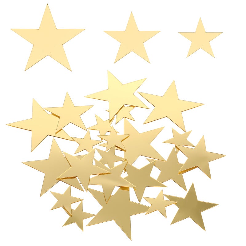Larrel 40 Pcs Star Wall Decals, Self Adhesive Gold Star Stickers with 3 Different Size Removable Peel and Stick Acrylic Mirror Wall Stickers for Bedroom, Living Room, DIY Decoration - Image 1
