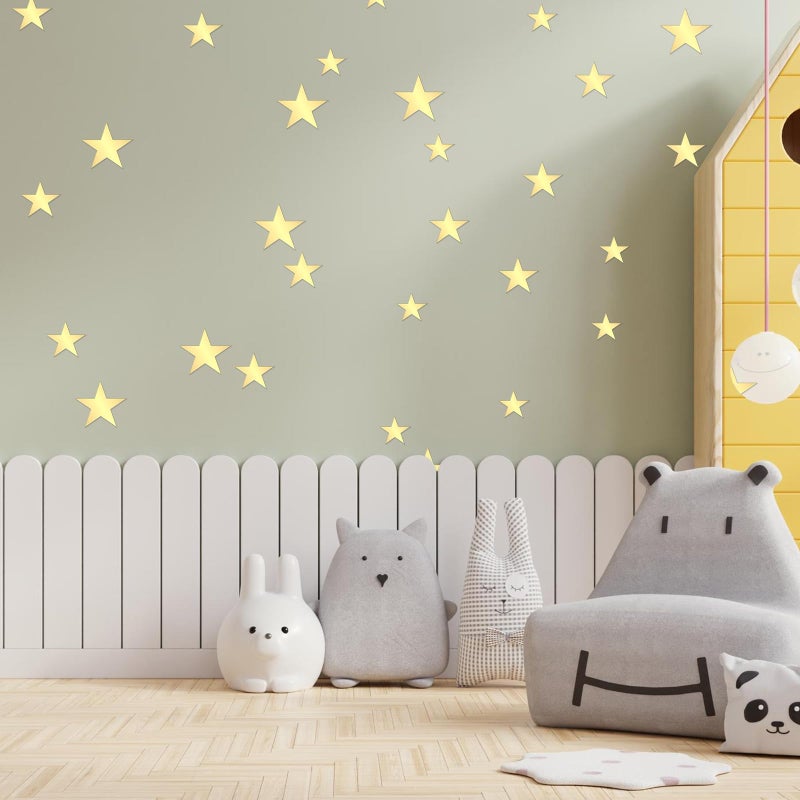 Larrel 40 Pcs Star Wall Decals, Self Adhesive Gold Star Stickers with 3 Different Size Removable Peel and Stick Acrylic Mirror Wall Stickers for Bedroom, Living Room, DIY Decoration - Image 4