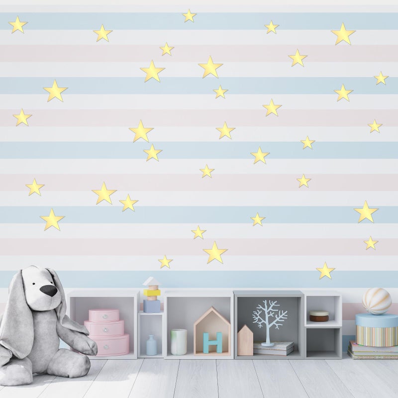 Larrel 40 Pcs Star Wall Decals, Self Adhesive Gold Star Stickers with 3 Different Size Removable Peel and Stick Acrylic Mirror Wall Stickers for Bedroom, Living Room, DIY Decoration - Image 5