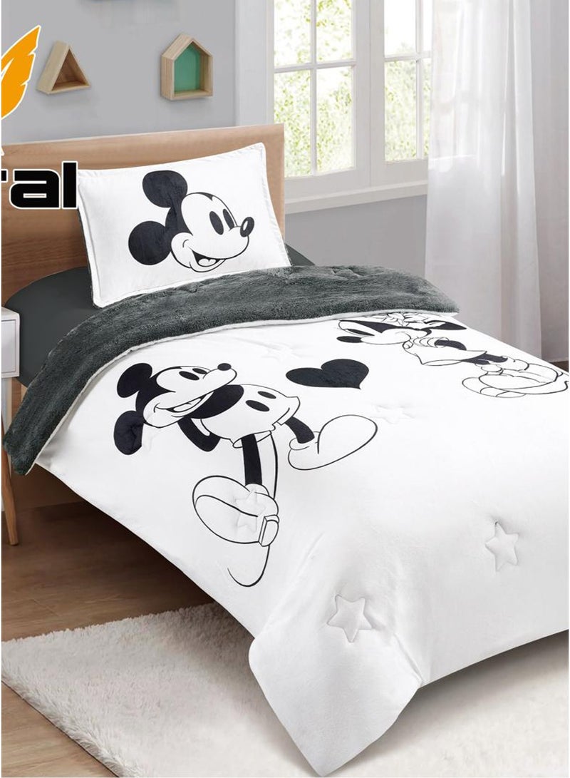 ميرال مفرش شتوي فخم , وجه مخمل ناعم ووجه فرو دافئ , 3 قطع - رسومات كرتونية - لحاف مقاس 160x210 سم - Image 2