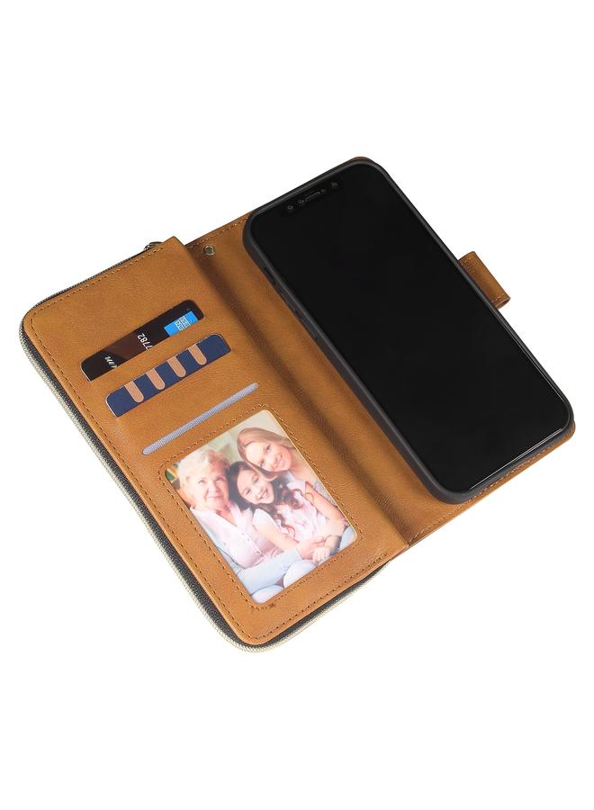 زبون جراب لهاتف iPhone 12 / 12 Pro، حقيبة محفظة بسحاب، جراب جلدي من البولي يوريثان قلاب أفقي مع حامل و9 فتحات للبطاقات ومحفظة وحبل وإطار صورة - Image 5