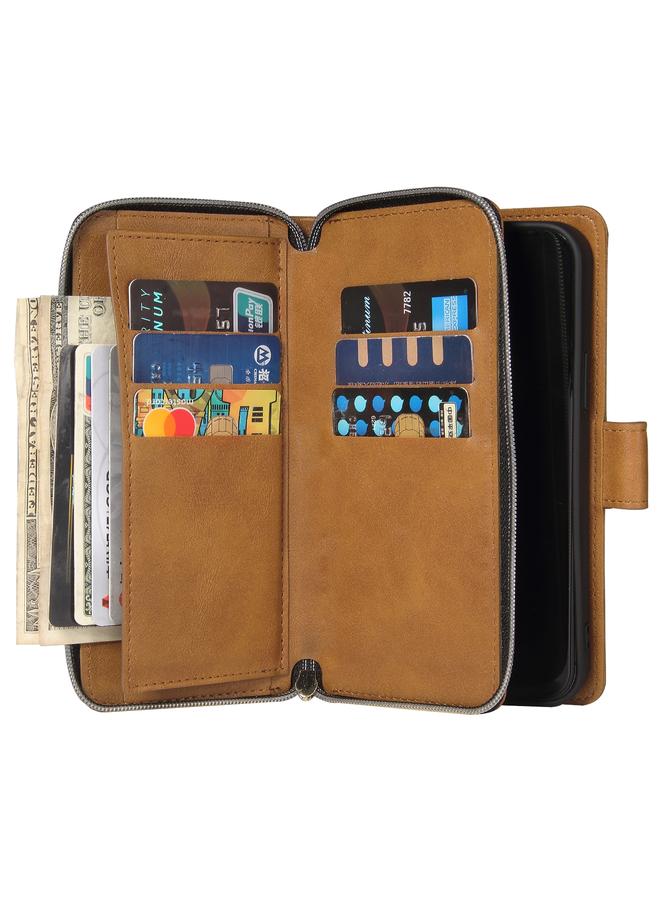 زبون جراب لهاتف iPhone 12 / 12 Pro، حقيبة محفظة بسحاب، جراب جلدي من البولي يوريثان قلاب أفقي مع حامل و9 فتحات للبطاقات ومحفظة وحبل وإطار صورة - Image 4