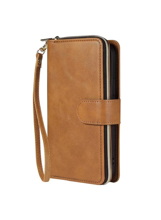 زبون جراب لهاتف iPhone 12 / 12 Pro، حقيبة محفظة بسحاب، جراب جلدي من البولي يوريثان قلاب أفقي مع حامل و9 فتحات للبطاقات ومحفظة وحبل وإطار صورة - Image 2