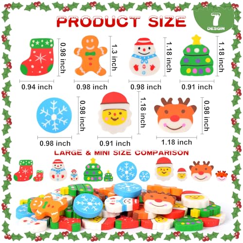 Wolpark 42 pcs Christmas Erasers for Kids Bulk Large Cute Snowflake Christmas Tree Pencils Erasers Novelty Desk Pets for Xmas Classroom Rewards Winter Kids Prizes Party Favors Goodie Bag Stuffers - Image 2