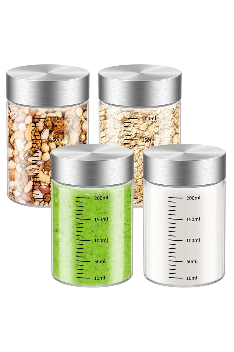 أفاكرافت زجاجات عصير زجاجية 200 مل، 4 عبوات من الزجاج مع أغطية، خالية من BPA، قابلة لإعادة الاستخدام، أغطية من الفولاذ المقاوم للصدأ، مانعة للتسرب، زجاجة شاكر - Image 1