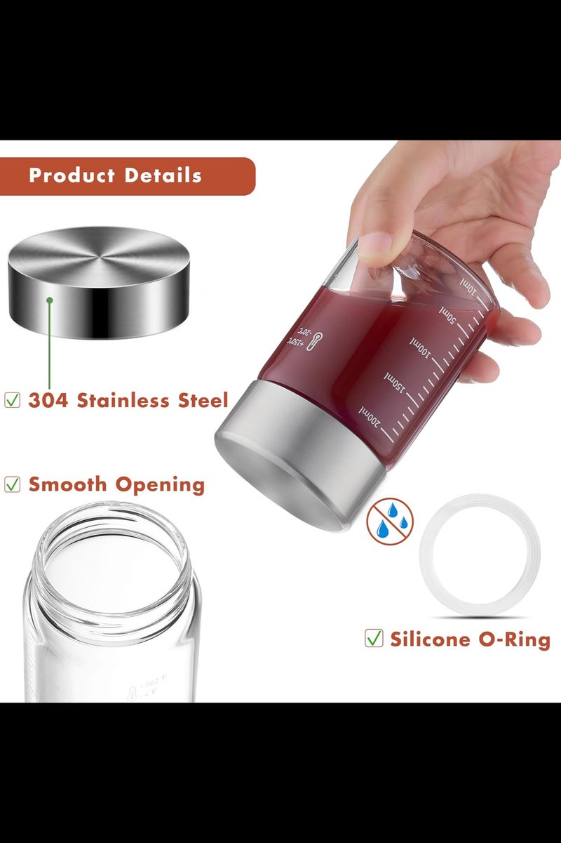 أفاكرافت زجاجات عصير زجاجية 200 مل، 4 عبوات من الزجاج مع أغطية، خالية من BPA، قابلة لإعادة الاستخدام، أغطية من الفولاذ المقاوم للصدأ، مانعة للتسرب، زجاجة شاكر - Image 2