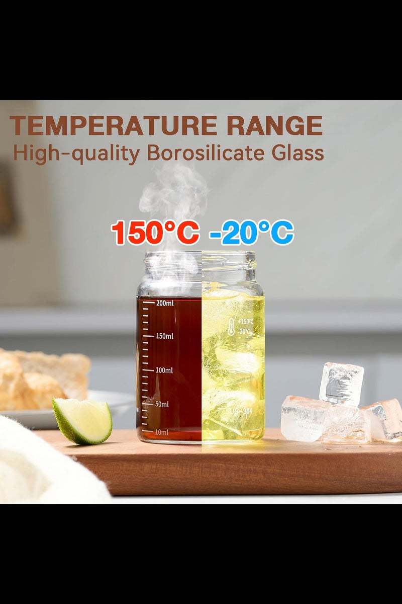 أفاكرافت زجاجات عصير زجاجية 200 مل، 4 عبوات من الزجاج مع أغطية، خالية من BPA، قابلة لإعادة الاستخدام، أغطية من الفولاذ المقاوم للصدأ، مانعة للتسرب، زجاجة شاكر - Image 3