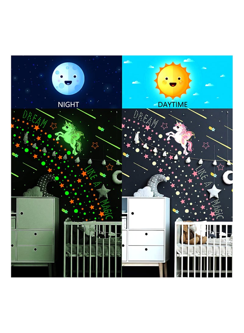 SYOSI 640 Pcs Glowing Unicorn Stickers for Ceiling, Glow in The Dark Stars Decor Stickers, Colorful Wall Decals Decor for Kids Girls Boys Bedroom, Birthday Gift for Kids - Image 1