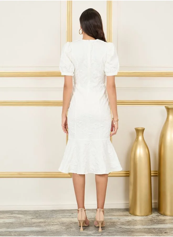 Styli Jacquard Collared Button Through Sheath Midi Dress