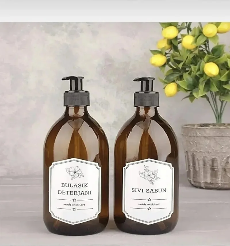 Safestore 300ML Amber Brown Glass Bottle Liquid Soap Dispenser Dish Detergent Dispenser Kitchen Organizer