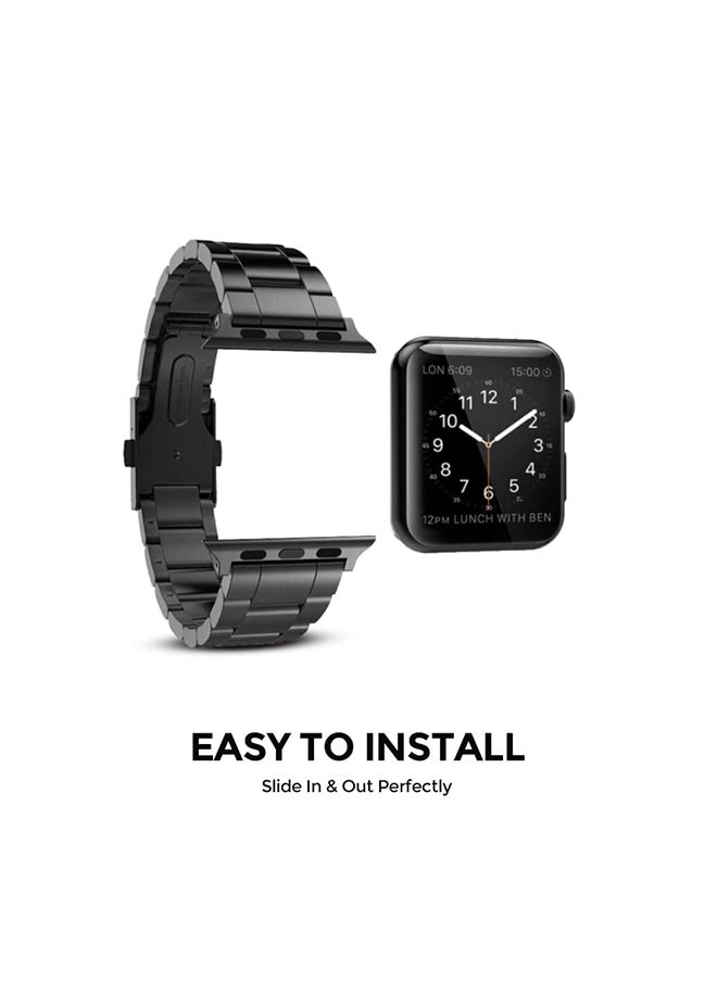 O Ozone - Metal Straps For Apple Watch Series 10 9 8 7 6 5 4 SE, 38/40/41/42mm Solid Stainless Steel Smartwatch Wristband Strap- Black - Image 1