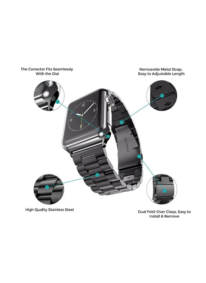 O Ozone - Metal Straps For Apple Watch Series 10 9 8 7 6 5 4 SE, 38/40/41/42mm Solid Stainless Steel Smartwatch Wristband Strap- Black - Image 1