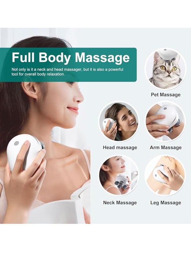 مدلك الرأس، مدلك رأس كهربائي لاسلكي للرأس، مدلك رأس محمول وقابل للشحن، مقاوم للماء، مع 4 رؤوس تدليك للعجن للاسترخاء، تدليك الحيوانات الأليفة - Image 4