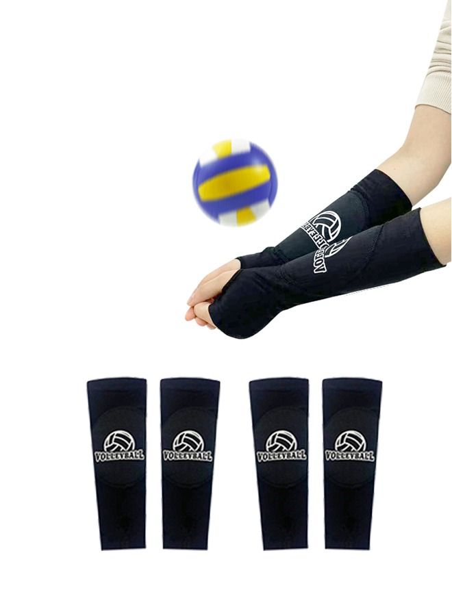 Generic 2 Pairs Volleyball Arm Sleeves Passing Hitting Forearm Sleeves with Protection Pads and Thumb Hole Padded Volleyball Sleeves Black - Image 1