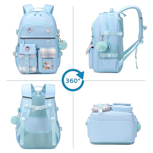 KIDNUO Backpack for Girls, 15.6 Inch Laptop School Bag Kids Kindergarten Elementary College Backpacks Large Bookbags for Teen Girl Women Students Casual Travel Daypacks (Blue) - Image 3