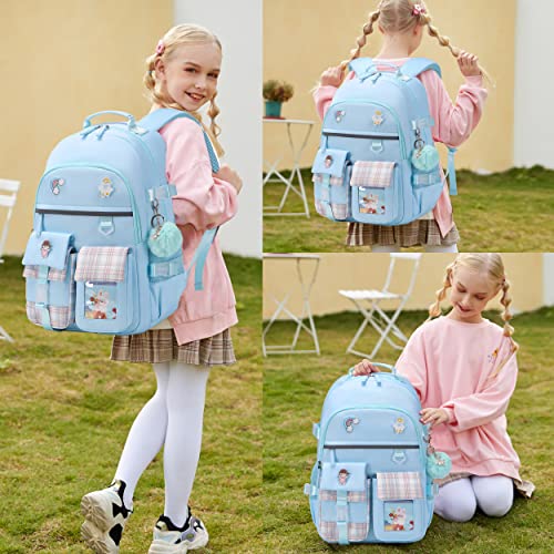 KIDNUO Backpack for Girls, 15.6 Inch Laptop School Bag Kids Kindergarten Elementary College Backpacks Large Bookbags for Teen Girl Women Students Casual Travel Daypacks (Blue) - Image 2