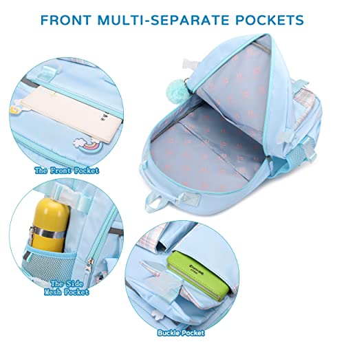 KIDNUO Backpack for Girls, 15.6 Inch Laptop School Bag Kids Kindergarten Elementary College Backpacks Large Bookbags for Teen Girl Women Students Casual Travel Daypacks (Blue) - Image 5