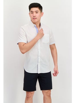 Men Regular Fit Chest Pocket Short Sleeve Casual Shirts, White