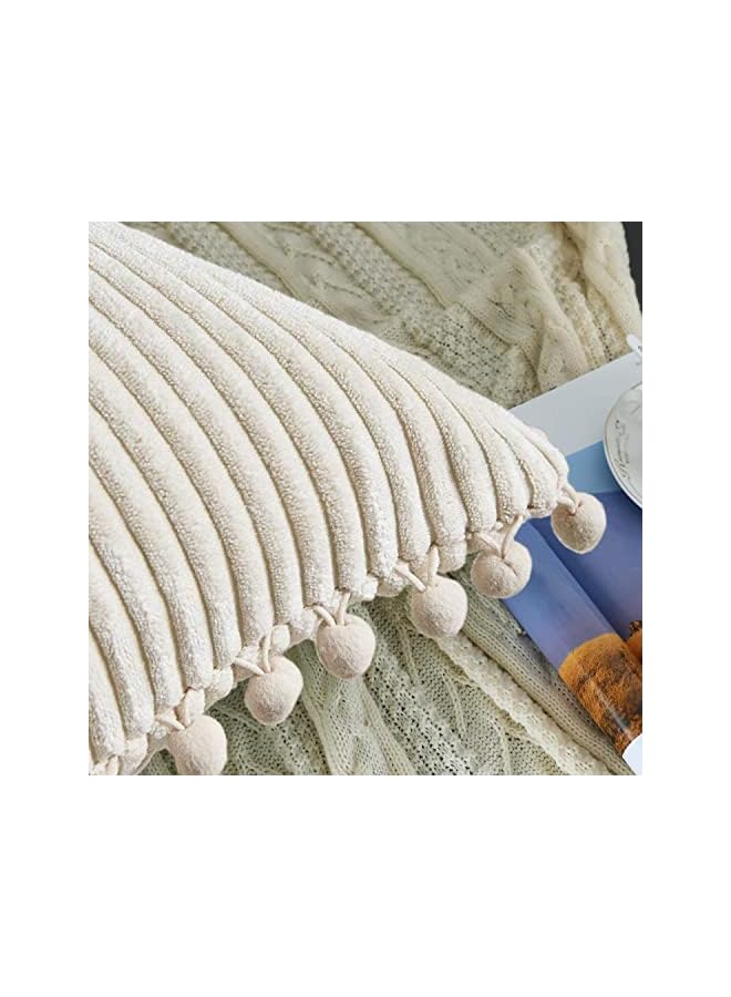 The Bros Pack of 2 Boho Decorative Throw Pillow Covers with Pom-poms, Soft Corduroy Accent Solid Square Cushion Case Set for Couch Sofa Bedroom Car Living Room - Image 4