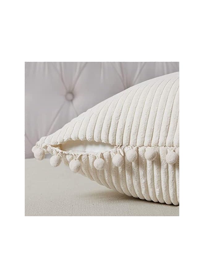 The Bros Pack of 2 Boho Decorative Throw Pillow Covers with Pom-poms, Soft Corduroy Accent Solid Square Cushion Case Set for Couch Sofa Bedroom Car Living Room - Image 3