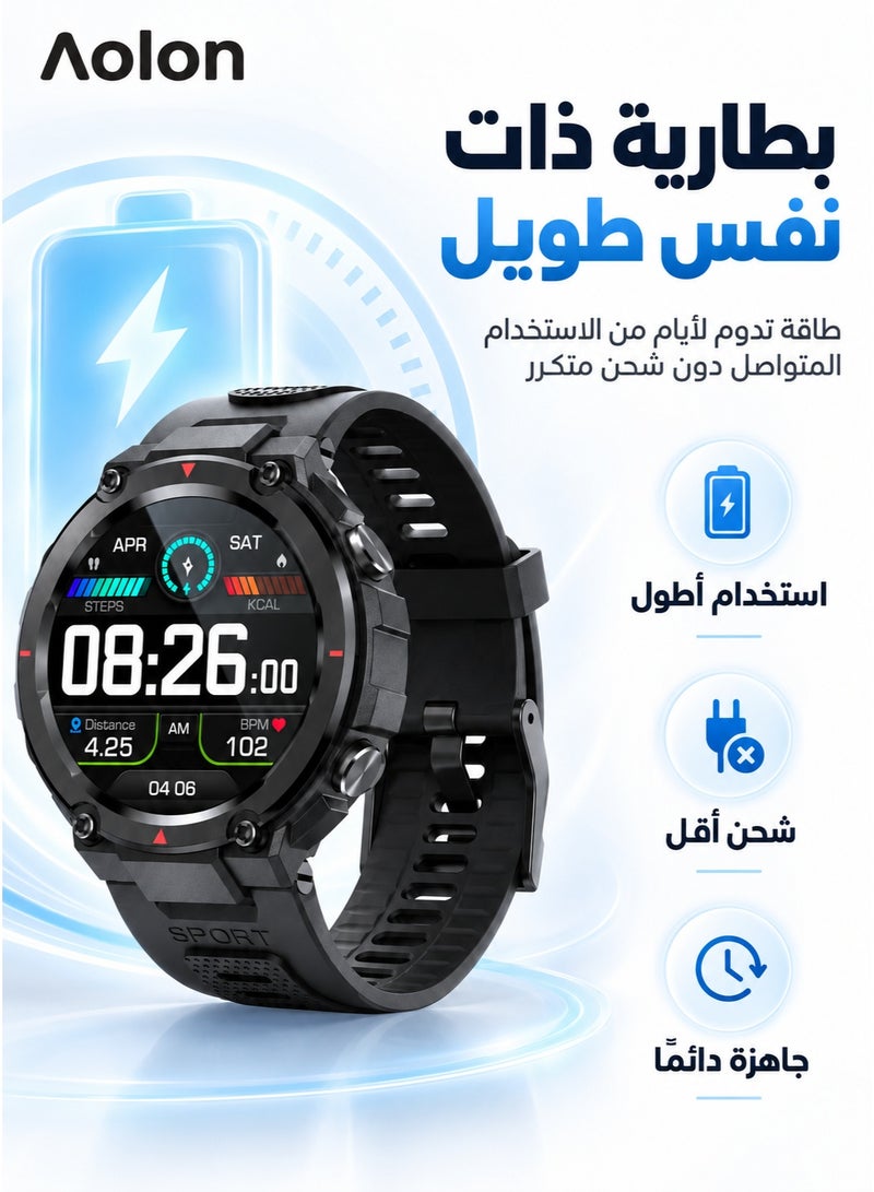 Aolon Navi R GPS Smart Watch with 1.32-Inch High-Resolution AMOLED Display, Built-in GPS, 5ATM Water Resistance, 100+ Watch Faces, Heart Rate & Blood Oxygen Monitoring, 300mAh Battery, Black - Image 3