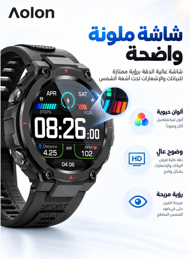 Aolon Navi R GPS Smart Watch with 1.32-Inch High-Resolution AMOLED Display, Built-in GPS, 5ATM Water Resistance, 100+ Watch Faces, Heart Rate & Blood Oxygen Monitoring, 300mAh Battery, Black - Image 4