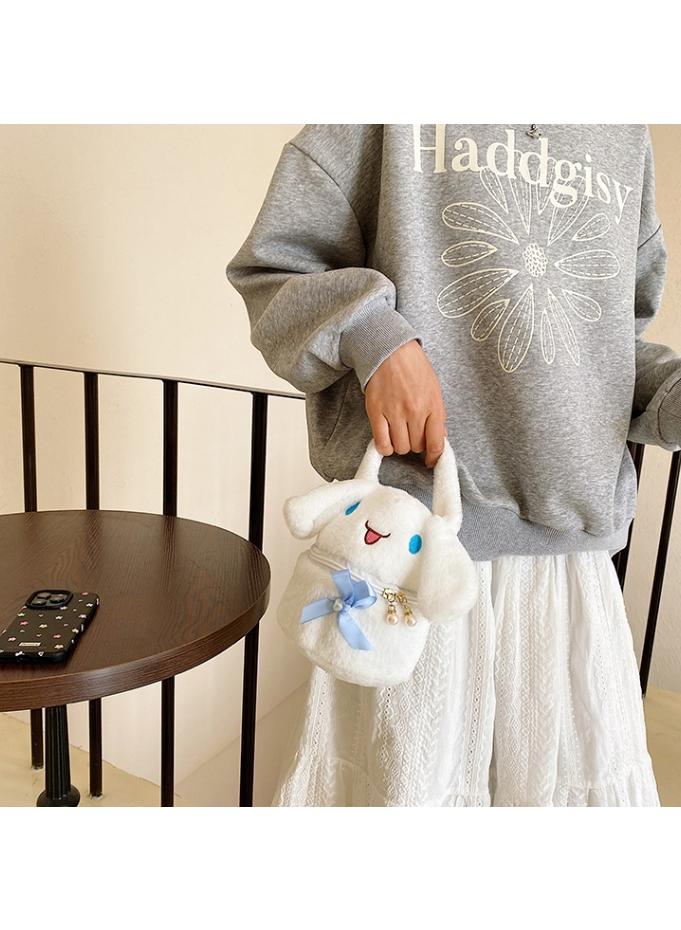 Cute Plush  Cinnamoroll Makeup Bag handbag  Open Flat Travel Toiletry Accessories Organizer Cosmetic Pouch with Handle for Cosmetics Brushes Toiletry Jewelry  - Image 2