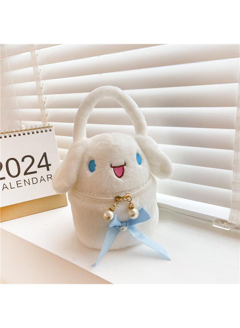 Cute Plush  Cinnamoroll Makeup Bag handbag  Open Flat Travel Toiletry Accessories Organizer Cosmetic Pouch with Handle for Cosmetics Brushes Toiletry Jewelry  - Image 1
