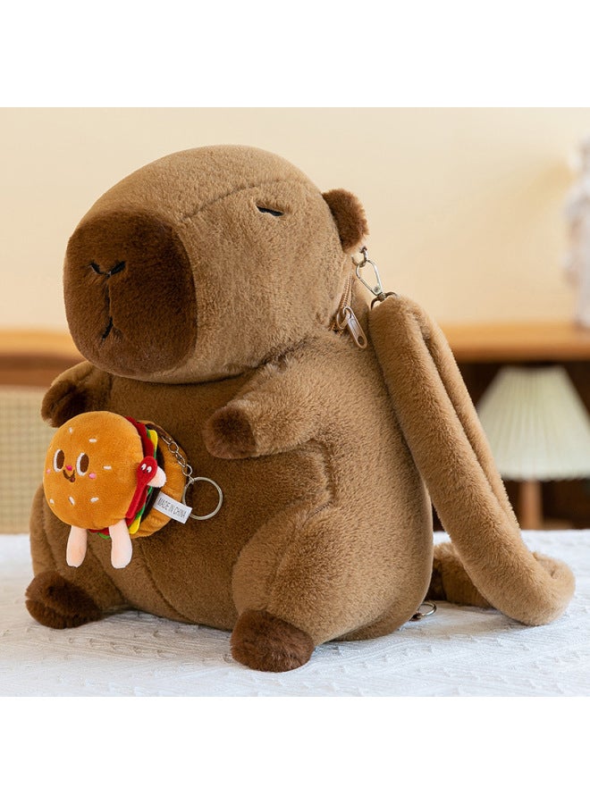 Hamburger Capybara Backpack Plush Toy Bag Girl Birthday Gift Orange Flower Chips Capybara Backpack-Color:Burger Capybara-Height:35cm - Image 1