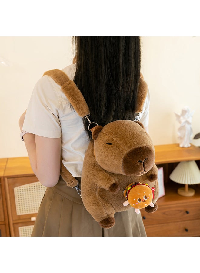 Hamburger Capybara Backpack Plush Toy Bag Girl Birthday Gift Orange Flower Chips Capybara Backpack-Color:Burger Capybara-Height:35cm - Image 5