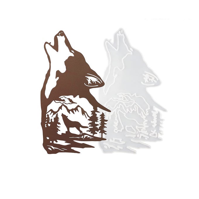 WOLF RESIN MOLD HOWLING WOLF WALL DECOR RESIN MOLD FOR RESIN CASTING WOLF WITH MOUNTAIN AND FOREST TREE WALL ART ANIMAL SILICONE MOLD FOR WALL HANGING WINDOW DOOR DECOR