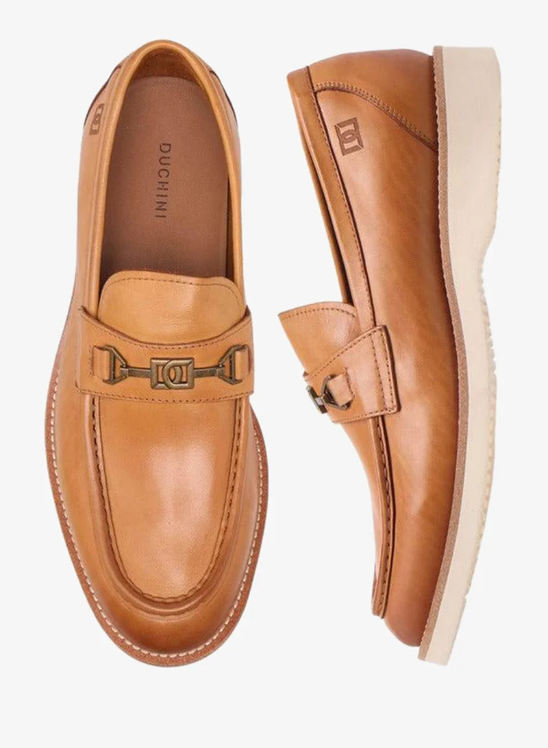 DUCHINI TAN Men's Solid Slip-On Loafers with Metal Accent for Men | Best Price UAE