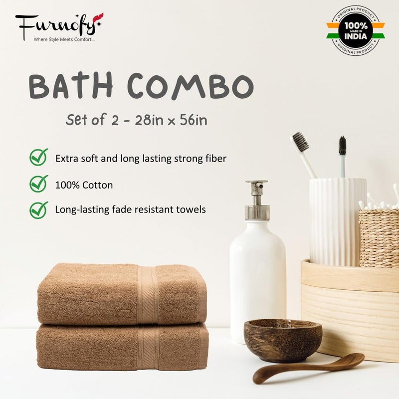 Furnofy 450 GSM Cotton Towels for Bath (70 x 140 cm), Highly Absorbent and Soft Bathroom Towels (Pack of 2 - Beige) - Image 4