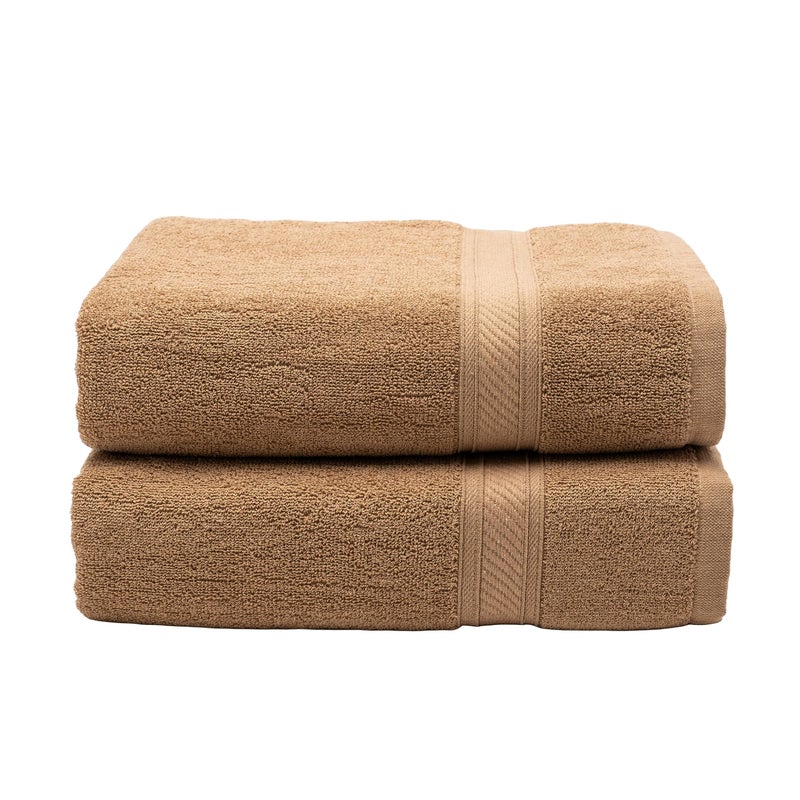 Furnofy 450 GSM Cotton Towels for Bath (70 x 140 cm), Highly Absorbent and Soft Bathroom Towels (Pack of 2 - Beige) - Image 1